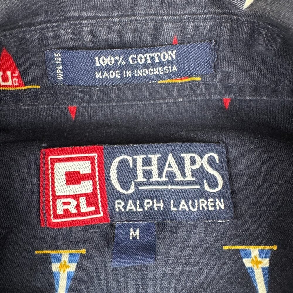 Chaps Ralph Lauren Flags All Over Print Navy Short Sleeve Shirt Men's Sz M - Picture 2 of 6
